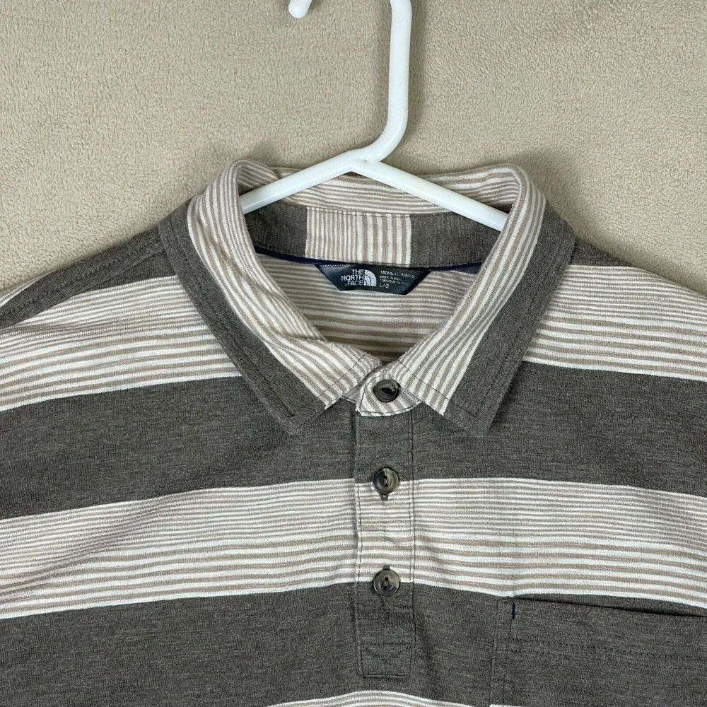 The North Face‎ Polo Shirt Adult Mens Large Brown/Cream Striped Outdoor Pocket